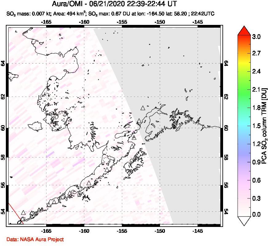 A sulfur dioxide image over Alaska, USA on Jun 21, 2020.
