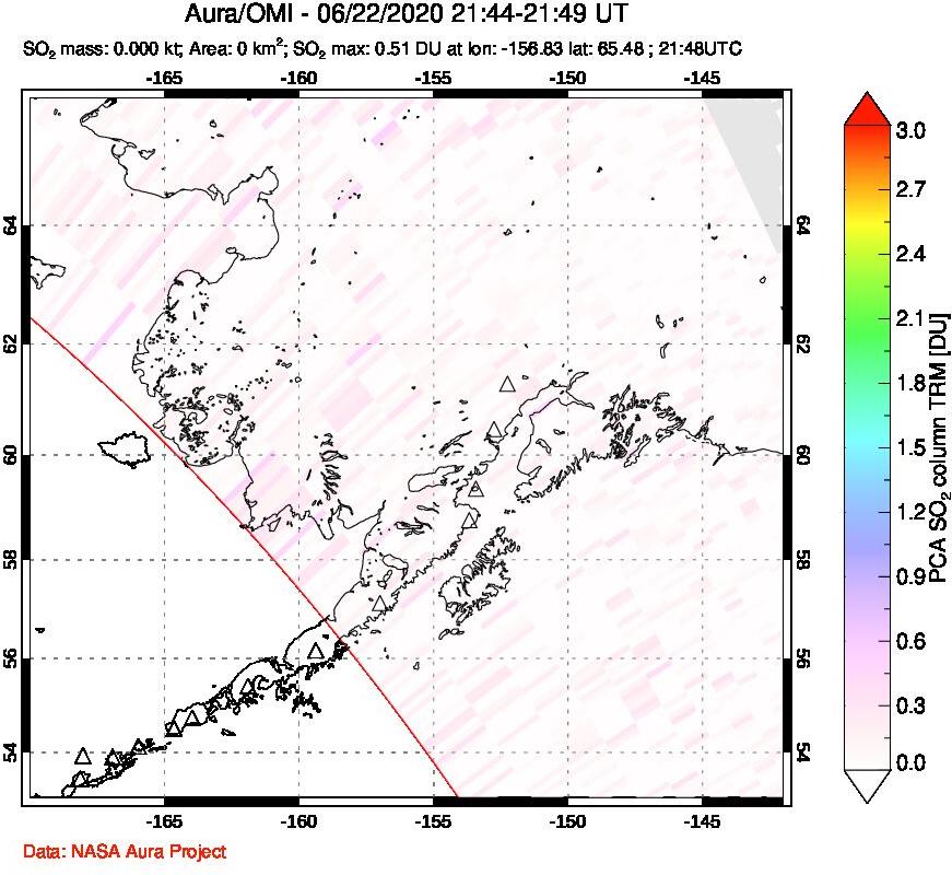 A sulfur dioxide image over Alaska, USA on Jun 22, 2020.