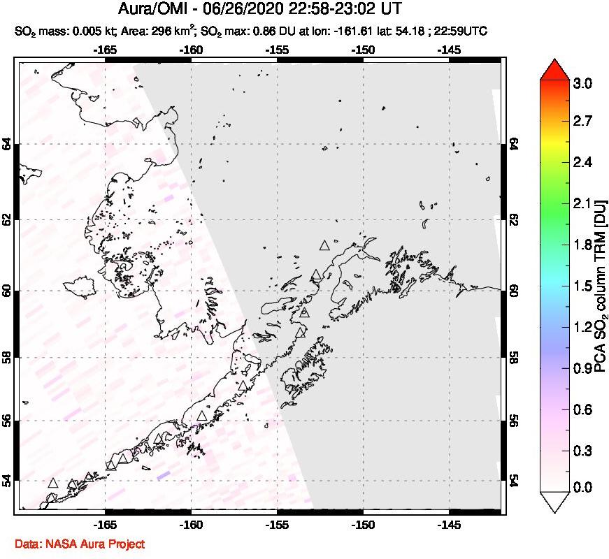 A sulfur dioxide image over Alaska, USA on Jun 26, 2020.