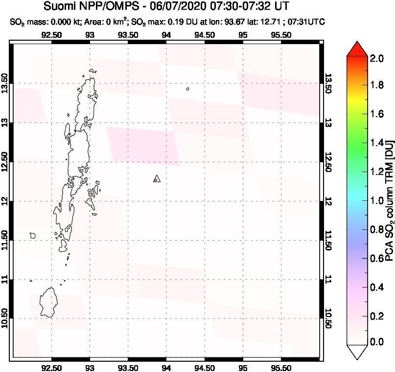 A sulfur dioxide image over Andaman Islands, Indian Ocean on Jun 07, 2020.