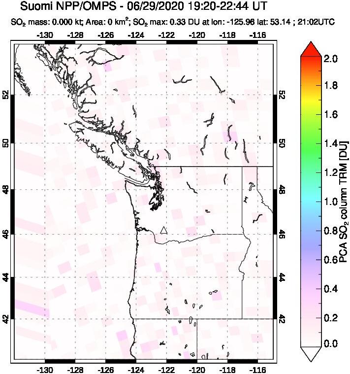 A sulfur dioxide image over Cascade Range, USA on Jun 29, 2020.