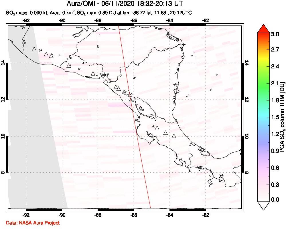 A sulfur dioxide image over Central America on Jun 11, 2020.