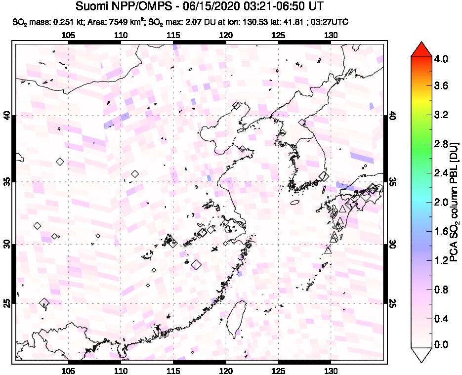 A sulfur dioxide image over Eastern China on Jun 15, 2020.