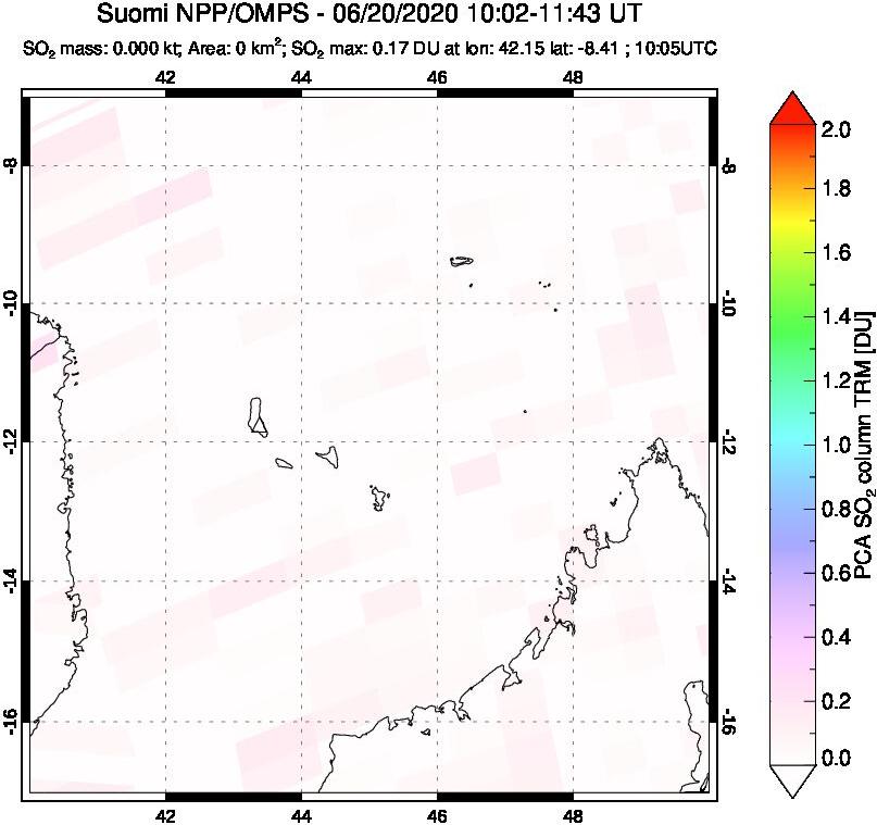 A sulfur dioxide image over Comoro Islands on Jun 20, 2020.