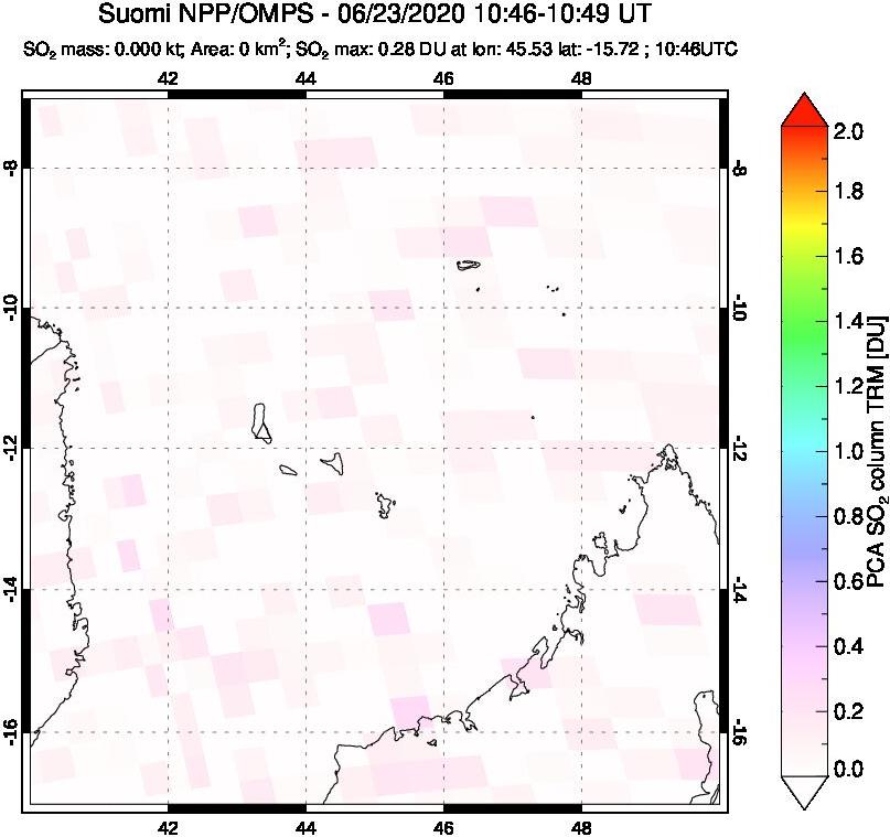 A sulfur dioxide image over Comoro Islands on Jun 23, 2020.