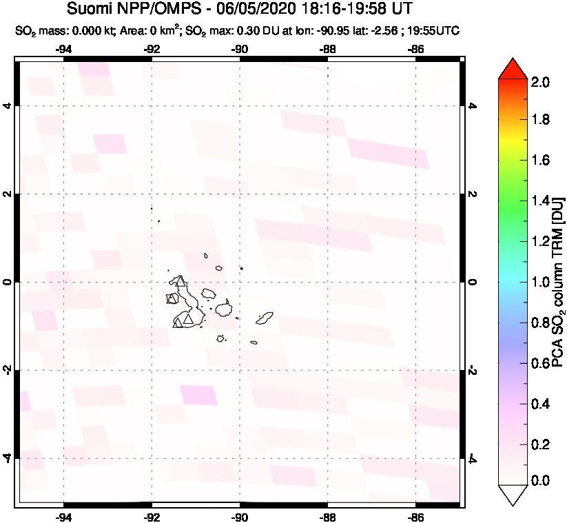 A sulfur dioxide image over Galápagos Islands on Jun 05, 2020.
