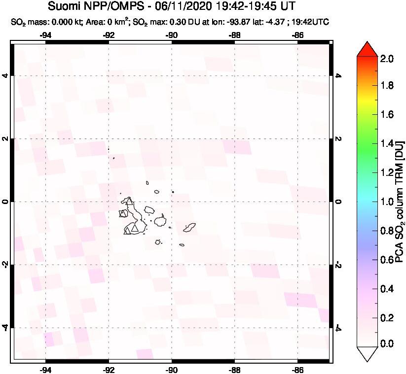 A sulfur dioxide image over Galápagos Islands on Jun 11, 2020.