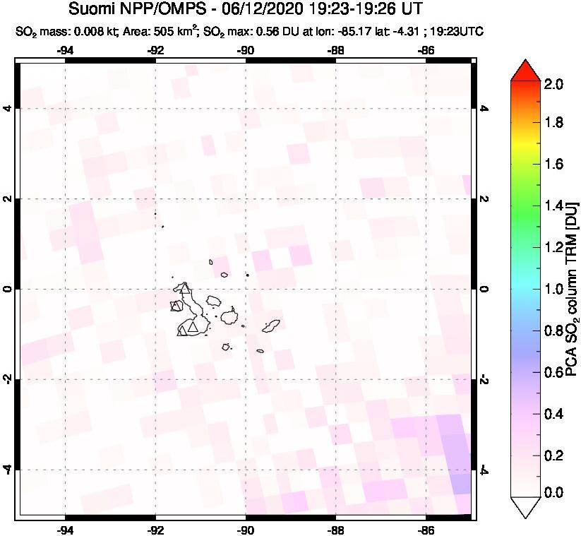 A sulfur dioxide image over Galápagos Islands on Jun 12, 2020.