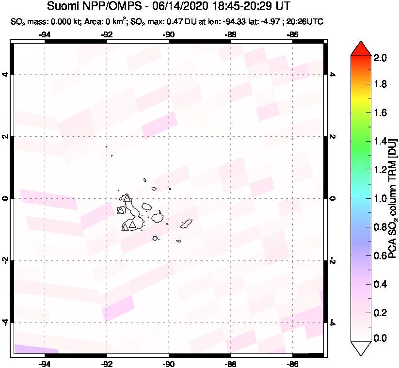 A sulfur dioxide image over Galápagos Islands on Jun 14, 2020.