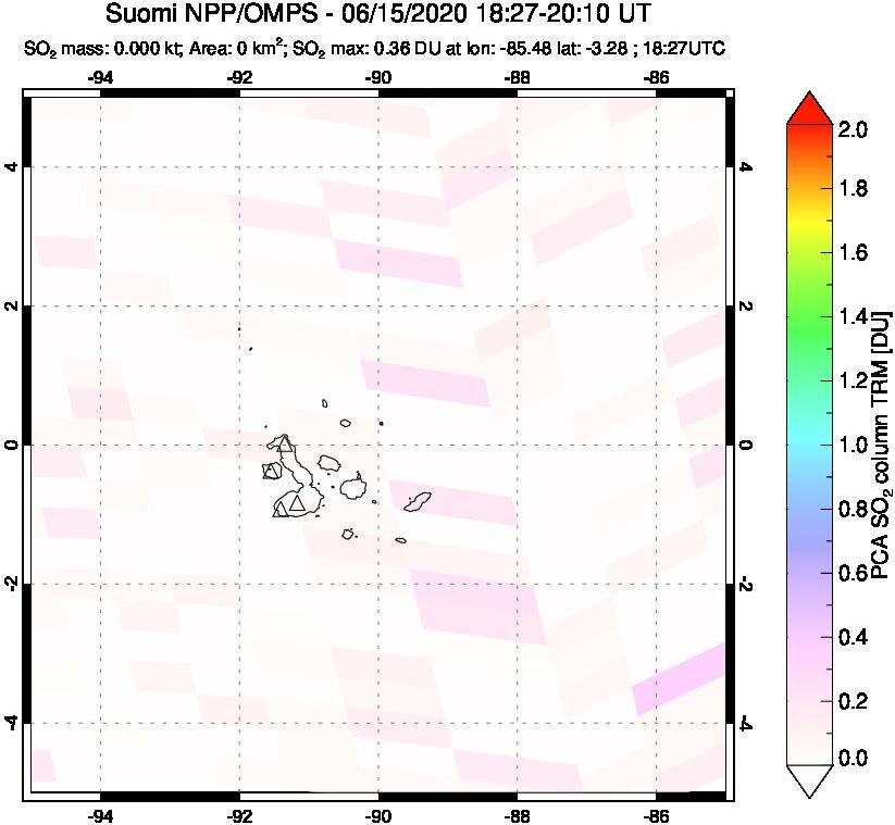 A sulfur dioxide image over Galápagos Islands on Jun 15, 2020.