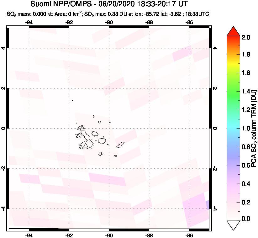 A sulfur dioxide image over Galápagos Islands on Jun 20, 2020.