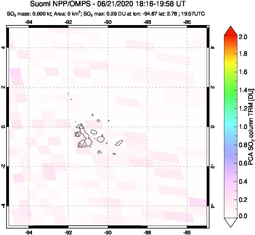 A sulfur dioxide image over Galápagos Islands on Jun 21, 2020.