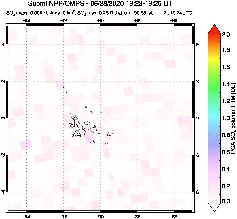 A sulfur dioxide image over Galápagos Islands on Jun 28, 2020.