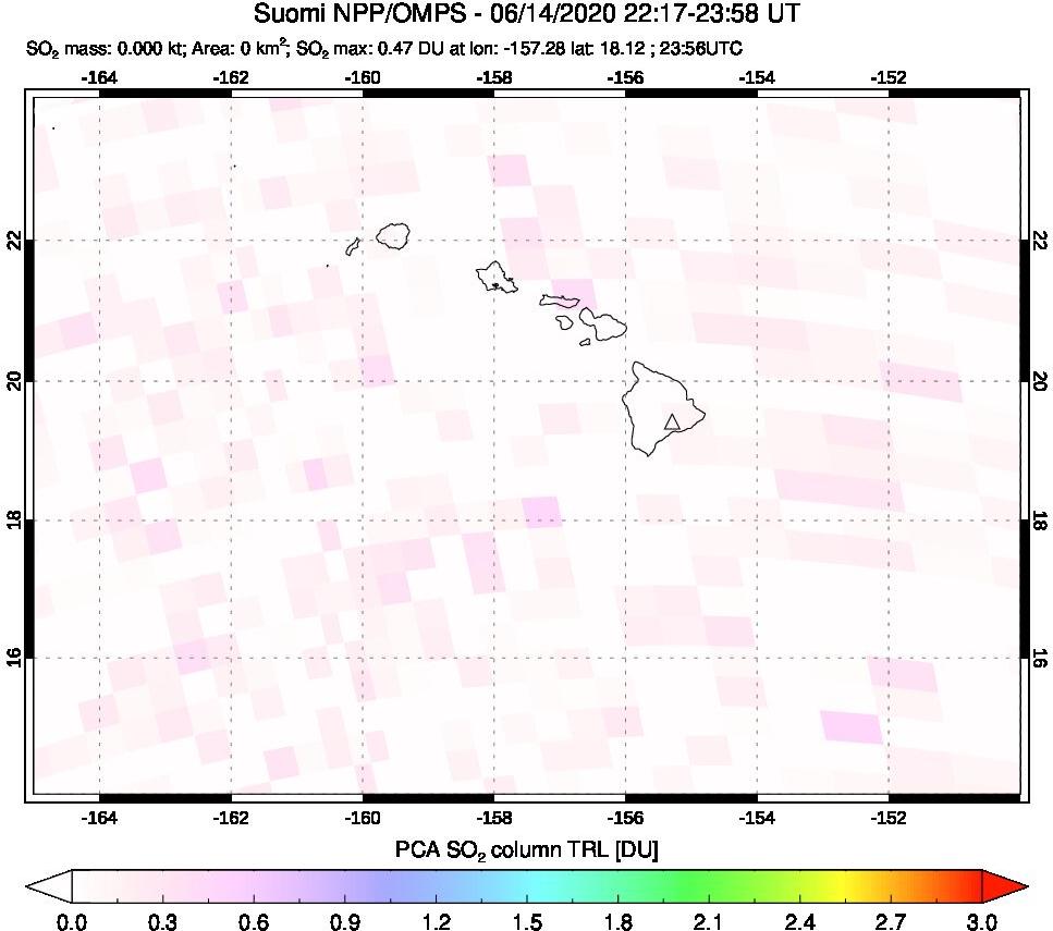 A sulfur dioxide image over Hawaii, USA on Jun 14, 2020.