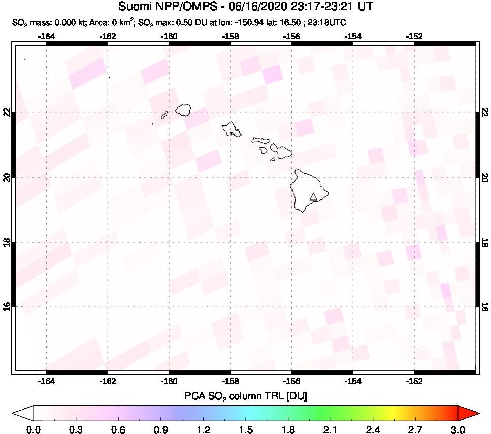 A sulfur dioxide image over Hawaii, USA on Jun 16, 2020.