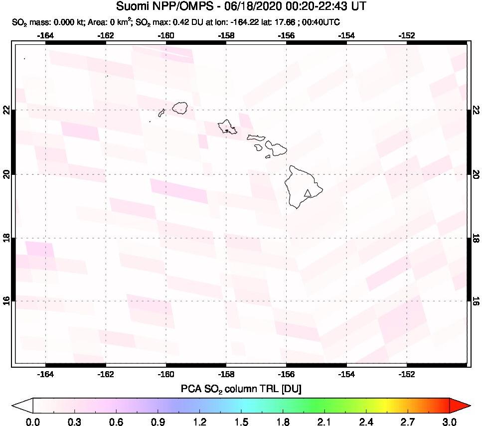 A sulfur dioxide image over Hawaii, USA on Jun 18, 2020.