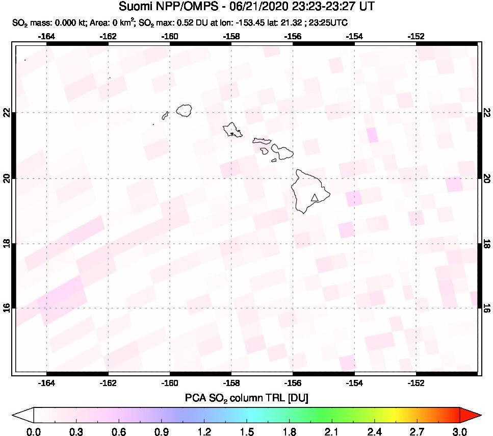 A sulfur dioxide image over Hawaii, USA on Jun 21, 2020.