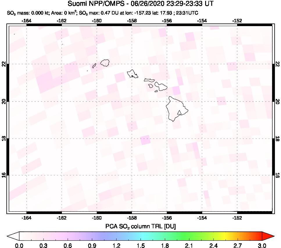 A sulfur dioxide image over Hawaii, USA on Jun 26, 2020.