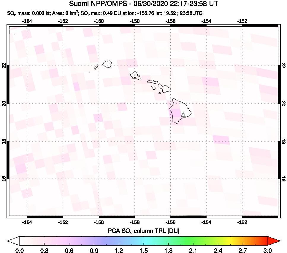 A sulfur dioxide image over Hawaii, USA on Jun 30, 2020.