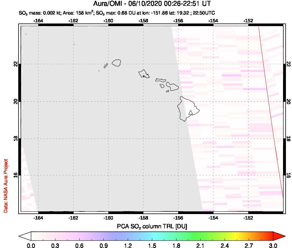 A sulfur dioxide image over Hawaii, USA on Jun 10, 2020.