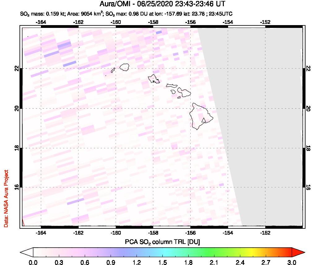 A sulfur dioxide image over Hawaii, USA on Jun 25, 2020.