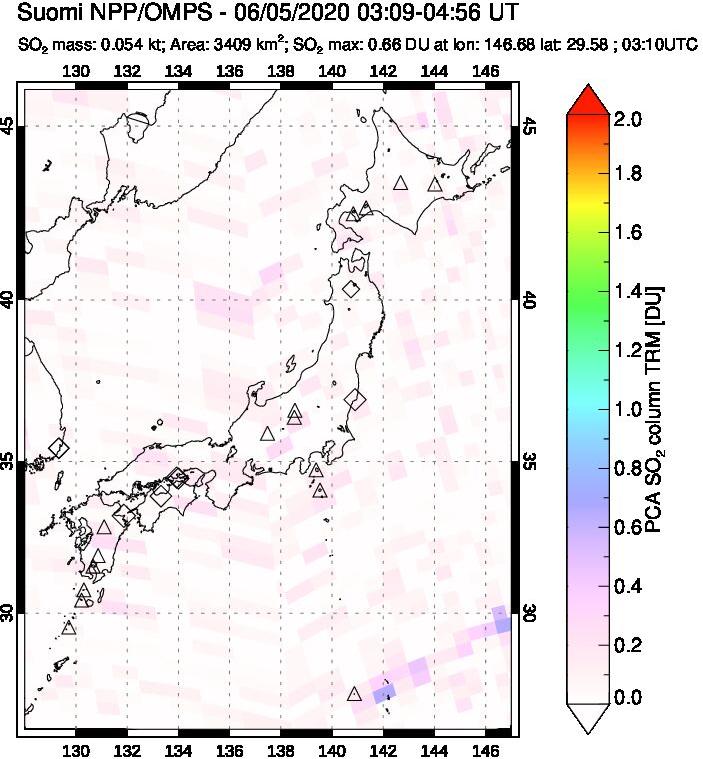 A sulfur dioxide image over Japan on Jun 05, 2020.