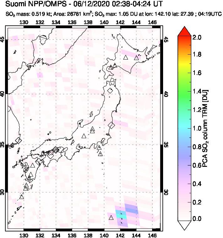 A sulfur dioxide image over Japan on Jun 12, 2020.