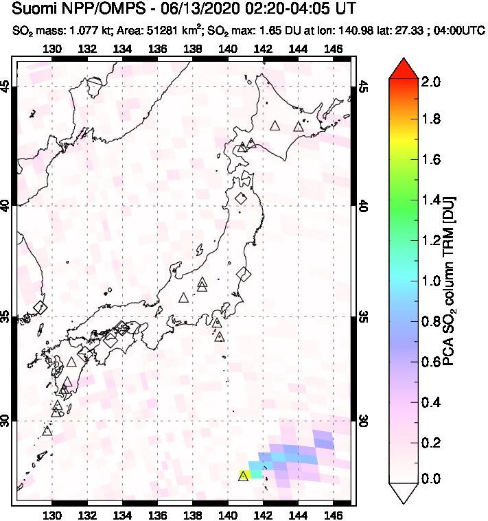 A sulfur dioxide image over Japan on Jun 13, 2020.