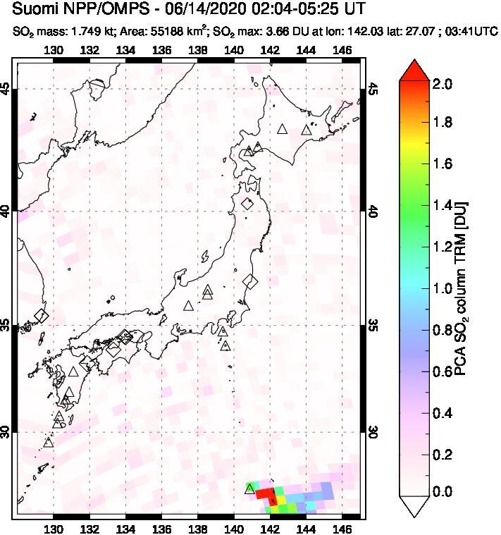 A sulfur dioxide image over Japan on Jun 14, 2020.