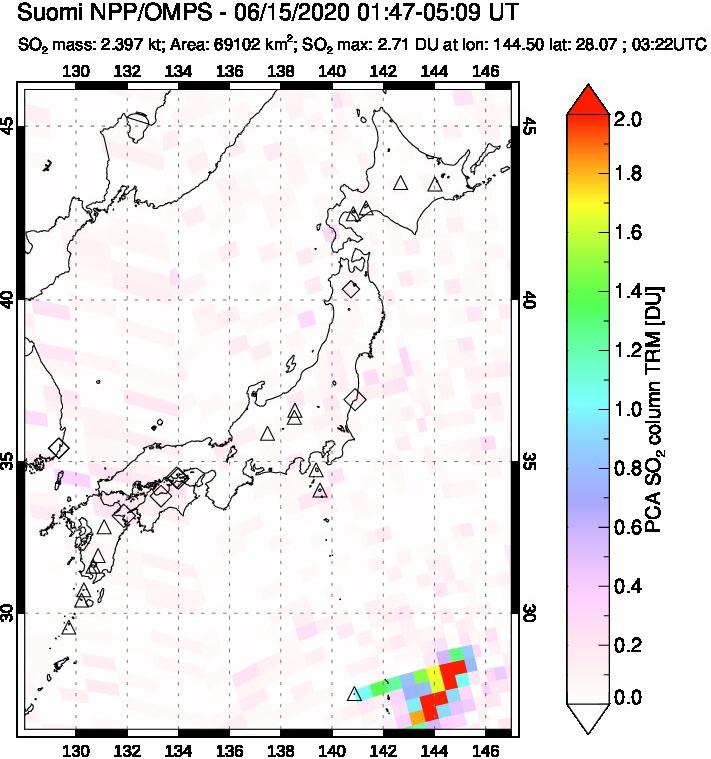 A sulfur dioxide image over Japan on Jun 15, 2020.