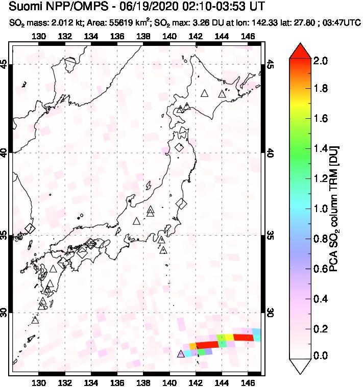 A sulfur dioxide image over Japan on Jun 19, 2020.