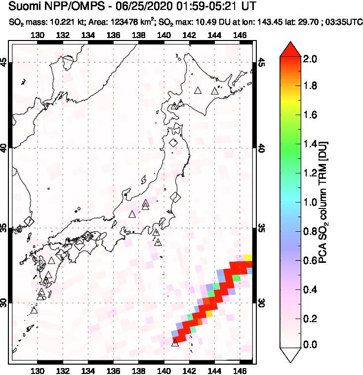 A sulfur dioxide image over Japan on Jun 25, 2020.