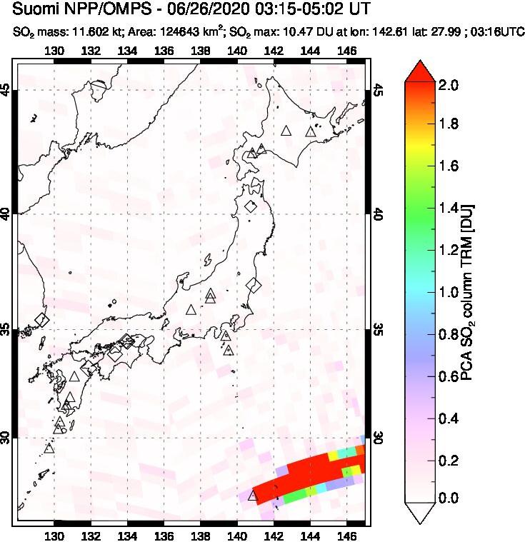 A sulfur dioxide image over Japan on Jun 26, 2020.
