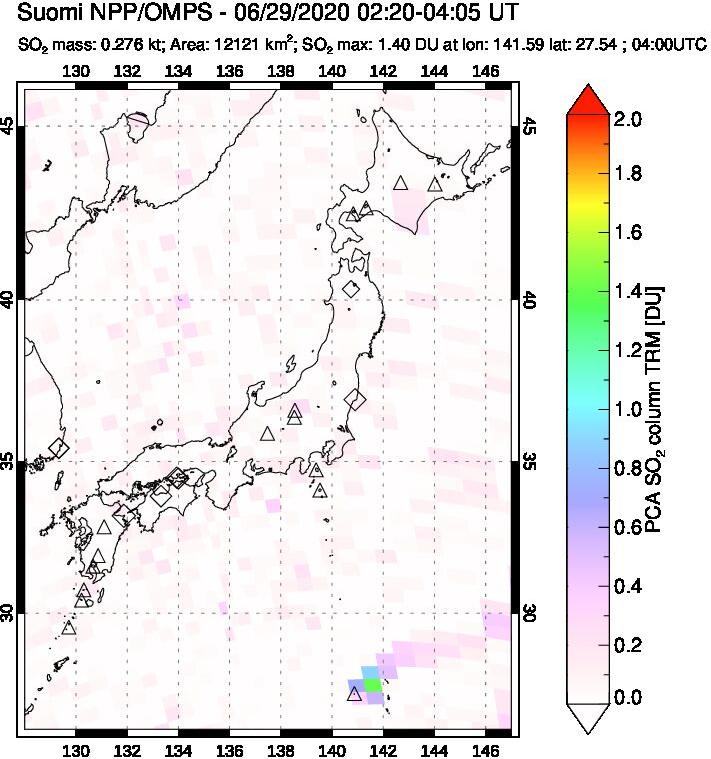 A sulfur dioxide image over Japan on Jun 29, 2020.