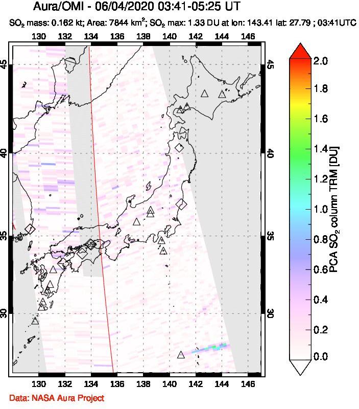 A sulfur dioxide image over Japan on Jun 04, 2020.