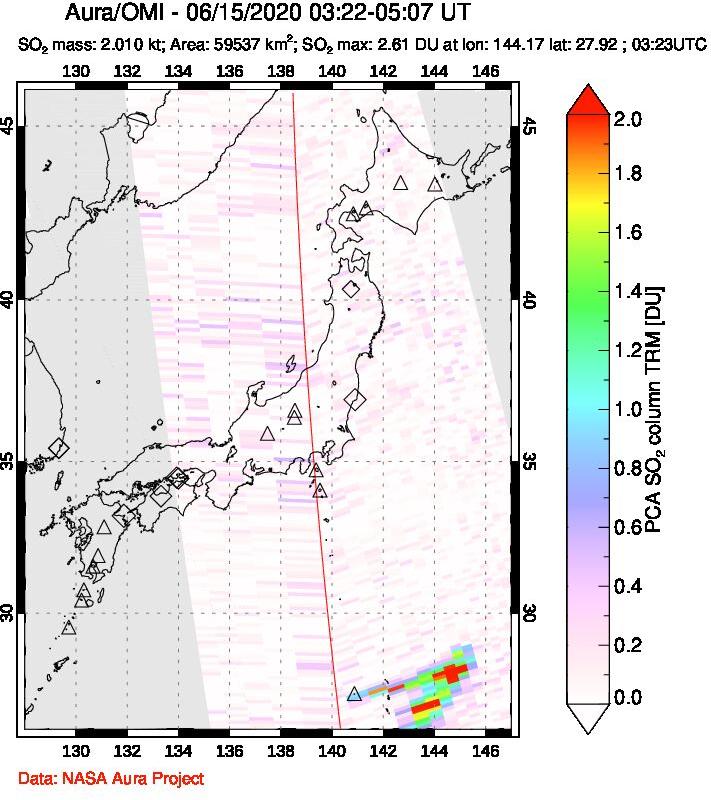 A sulfur dioxide image over Japan on Jun 15, 2020.
