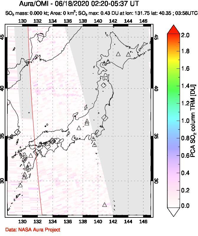 A sulfur dioxide image over Japan on Jun 18, 2020.