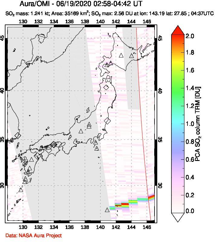 A sulfur dioxide image over Japan on Jun 19, 2020.