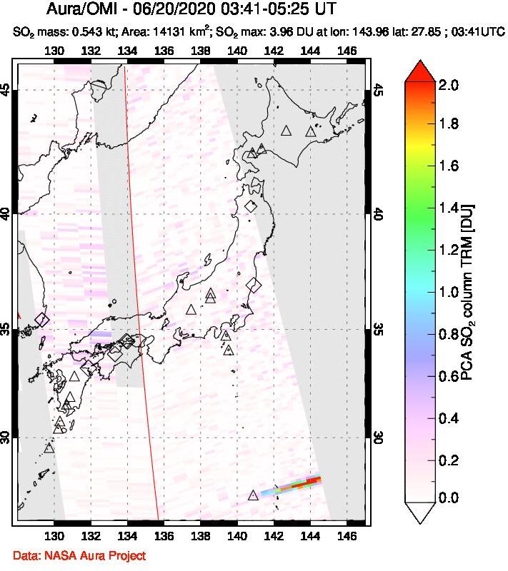 A sulfur dioxide image over Japan on Jun 20, 2020.