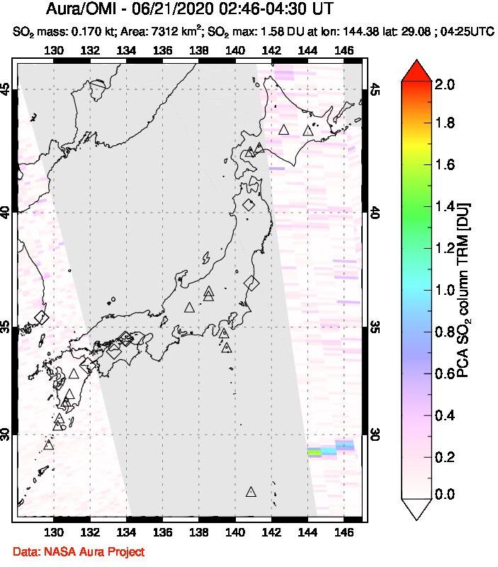 A sulfur dioxide image over Japan on Jun 21, 2020.