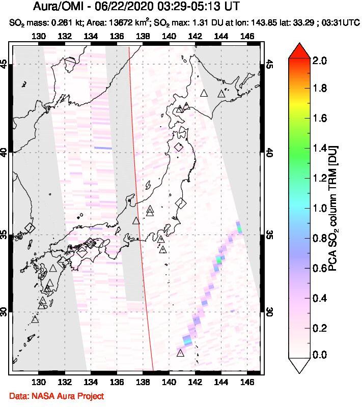 A sulfur dioxide image over Japan on Jun 22, 2020.