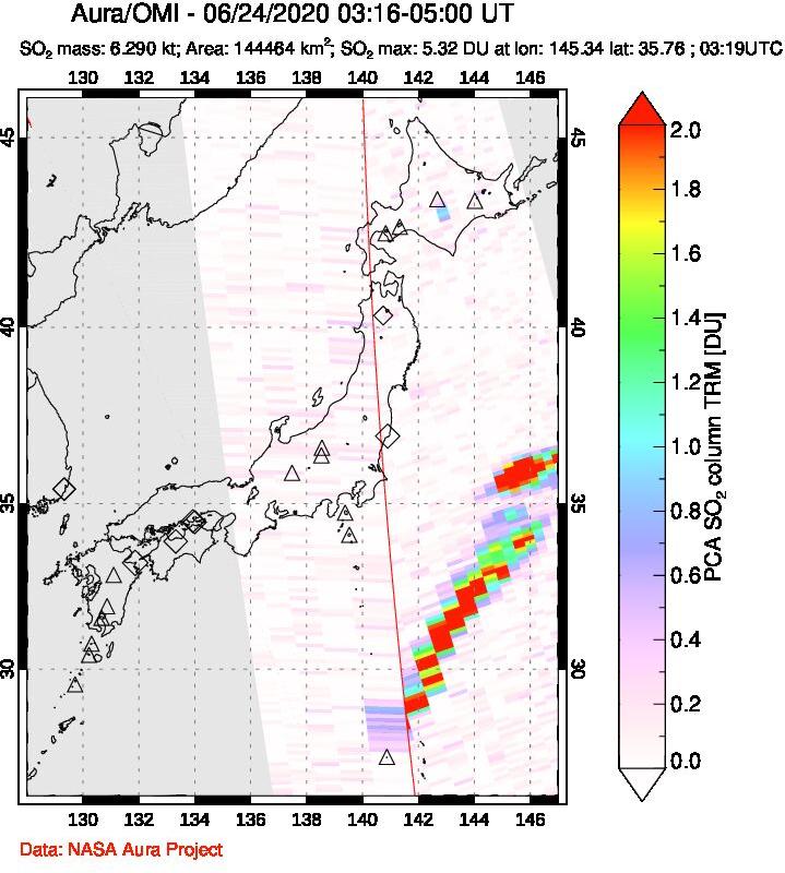 A sulfur dioxide image over Japan on Jun 24, 2020.
