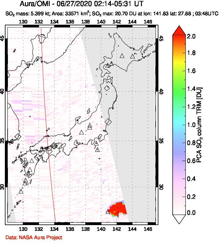 A sulfur dioxide image over Japan on Jun 27, 2020.