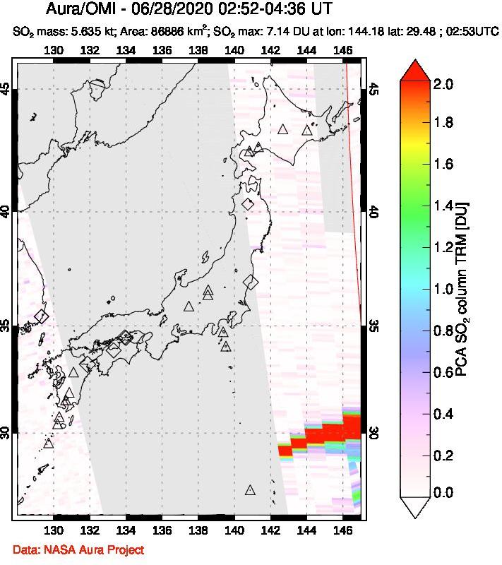 A sulfur dioxide image over Japan on Jun 28, 2020.