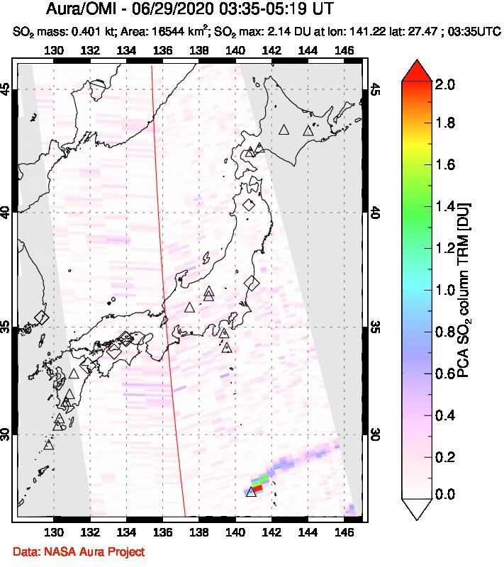 A sulfur dioxide image over Japan on Jun 29, 2020.