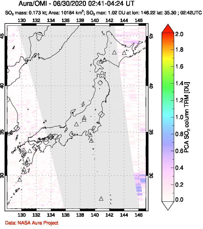 A sulfur dioxide image over Japan on Jun 30, 2020.