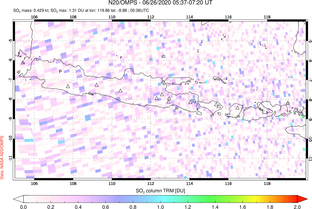 A sulfur dioxide image over Java, Indonesia on Jun 26, 2020.