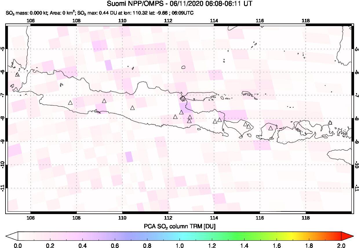 A sulfur dioxide image over Java, Indonesia on Jun 11, 2020.