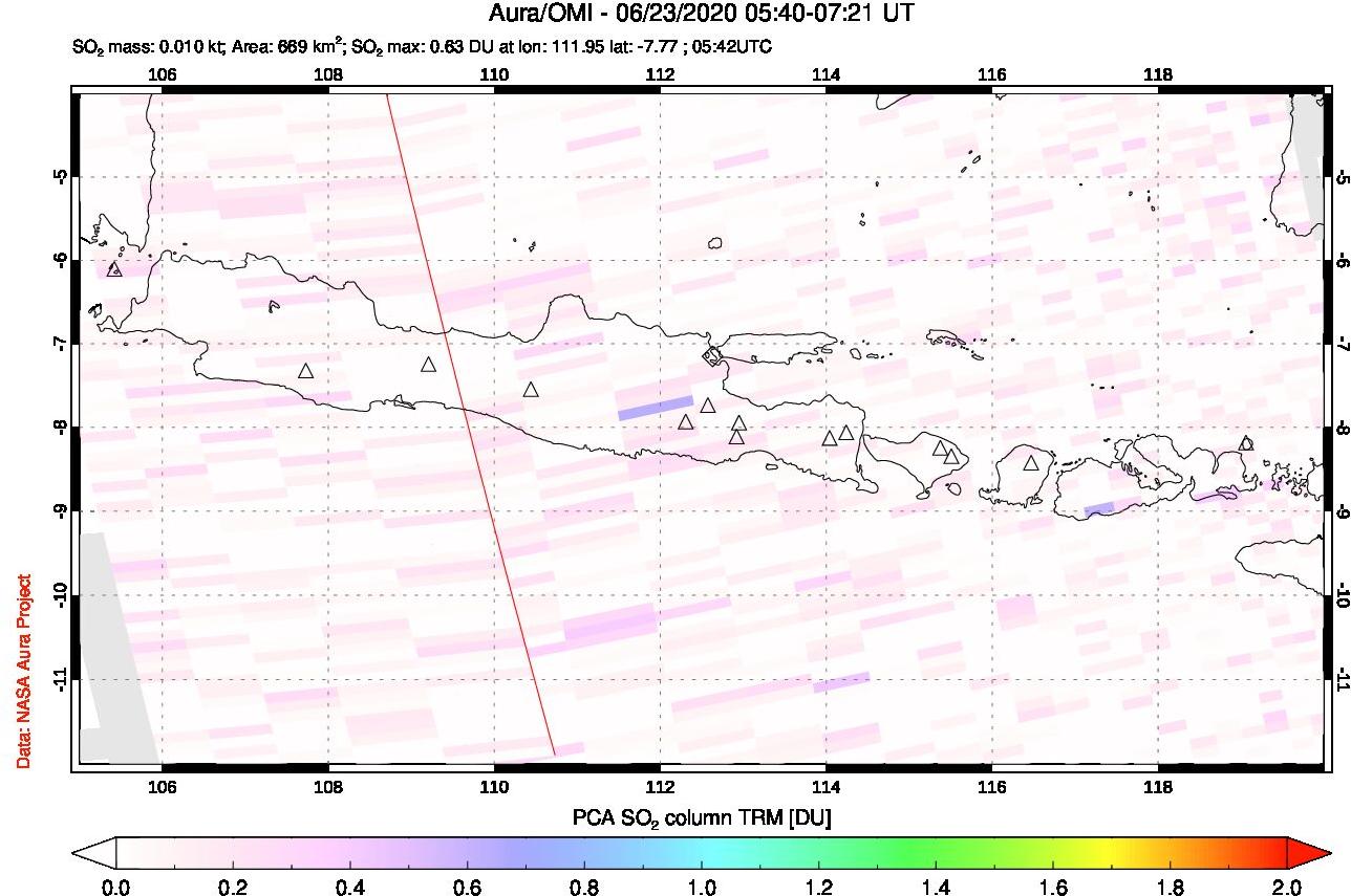 A sulfur dioxide image over Java, Indonesia on Jun 23, 2020.