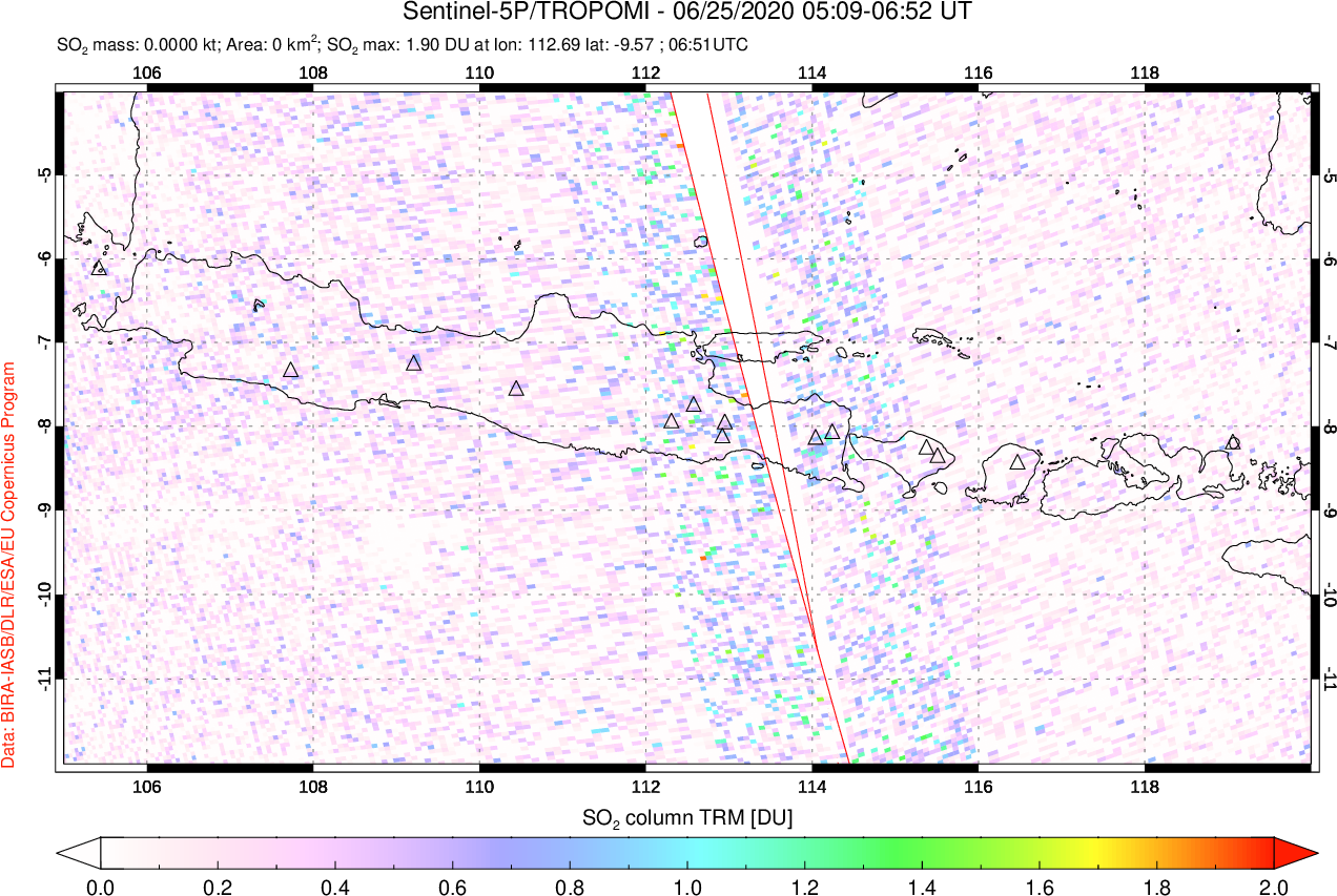 A sulfur dioxide image over Java, Indonesia on Jun 25, 2020.